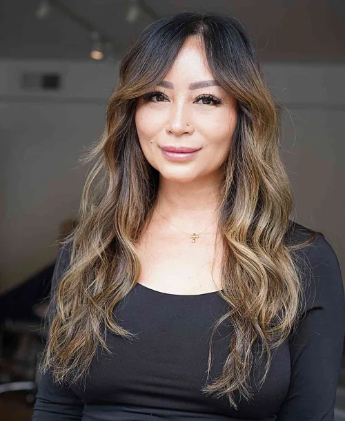 Black to Light Brown Ombre Long Layers Over 40