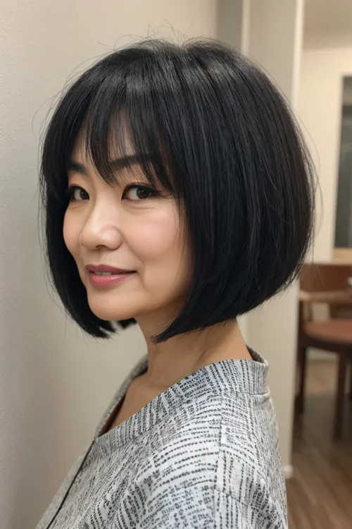 Black Chin Length Rounded Bob Over 60