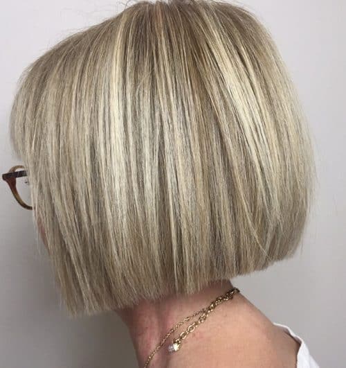 Straight Blunt Bob with Blonde Colored Panels Over 60