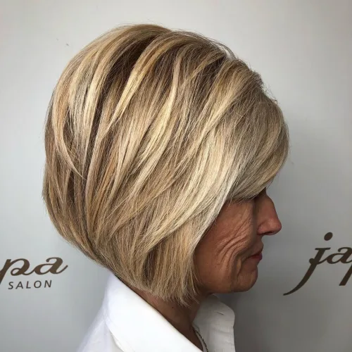 Dimensional Blonde Chin-Length Inverted Bob Over 70