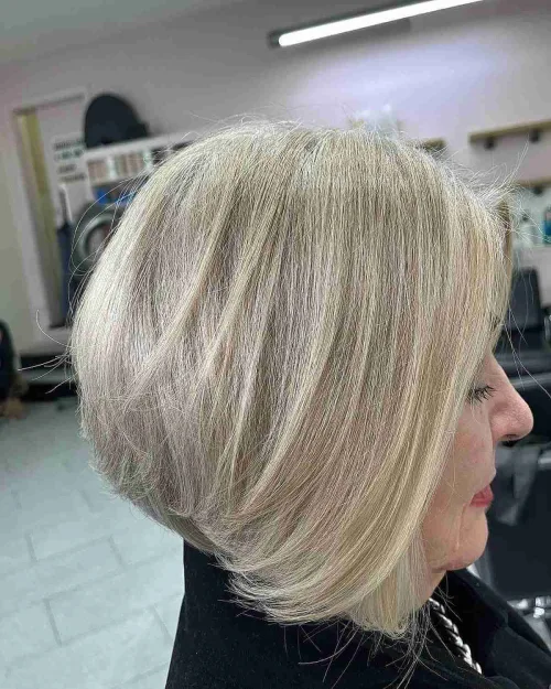 Blonde Concave Bob with Lowlights Over 70