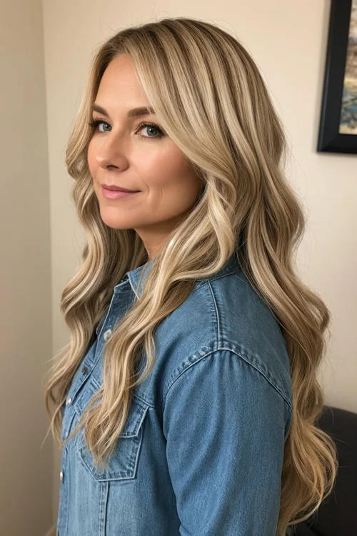 Blonde Long Dimensional Wavy Hair Over 40