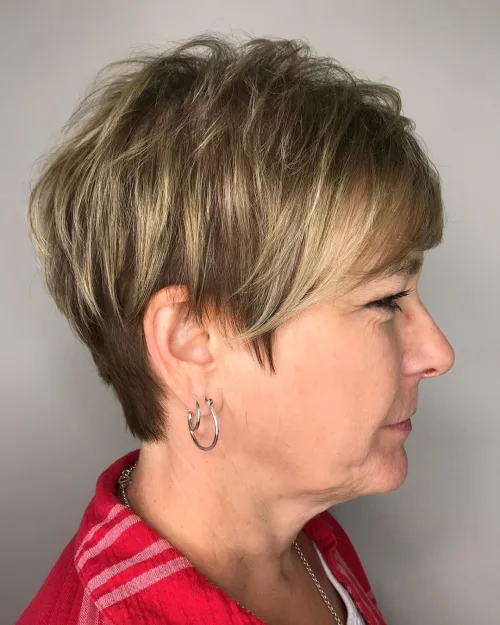 Feathered Pixie with Blonde Highlights Over 70