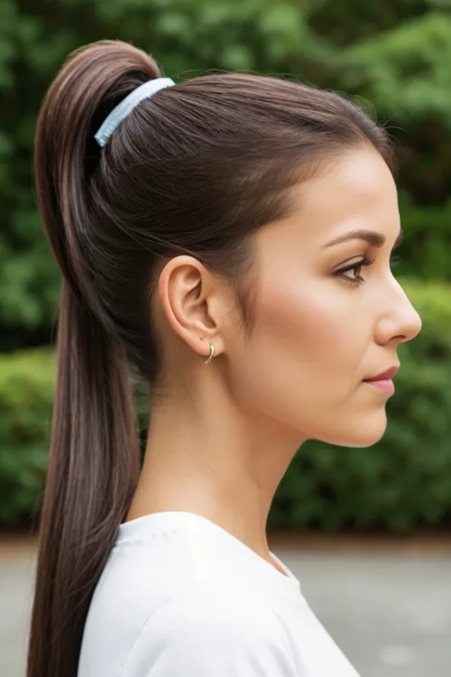 Brunette Simple High Ponytail Over 40