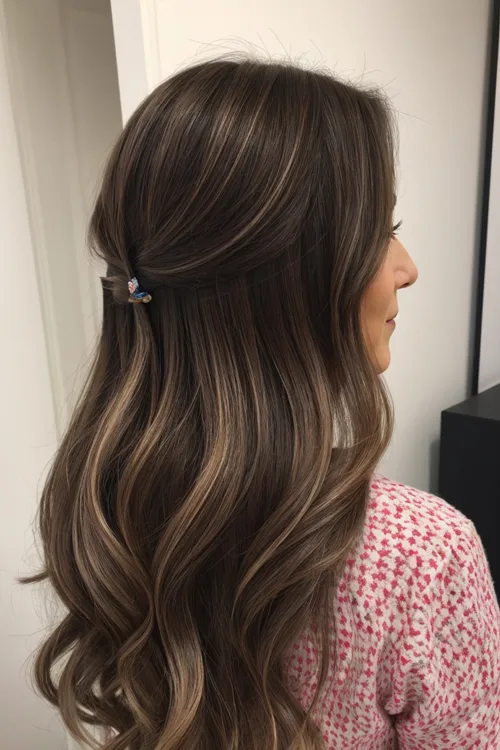 Elegant Long Layered Hair Pinned Back Over 40