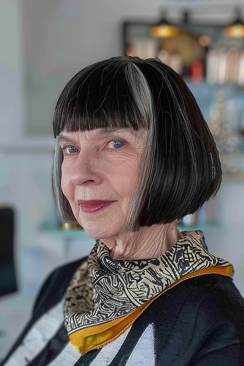 Classic French Bob with Blunt Bangs Over 60