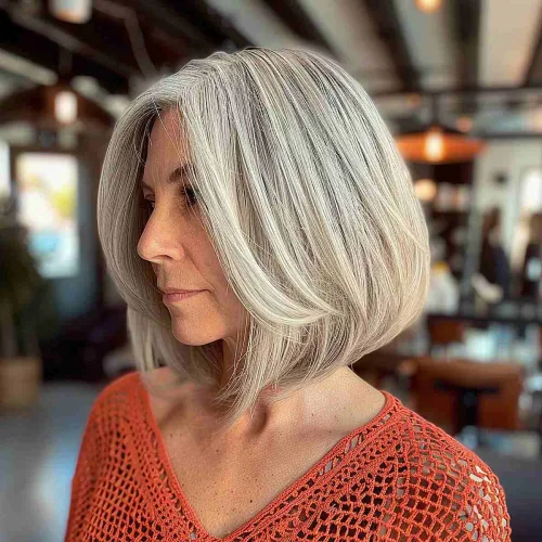 Graduated Bob in Salt Pepper Color For Women Over 60