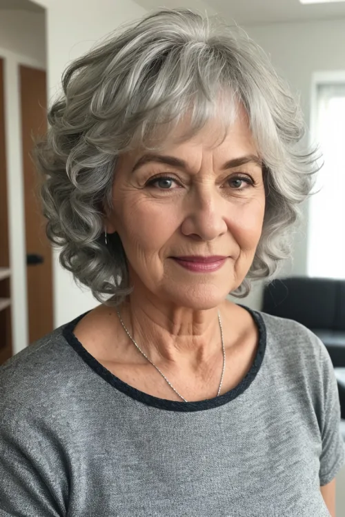 Short Layered Curls and Bangs For Women Over 60