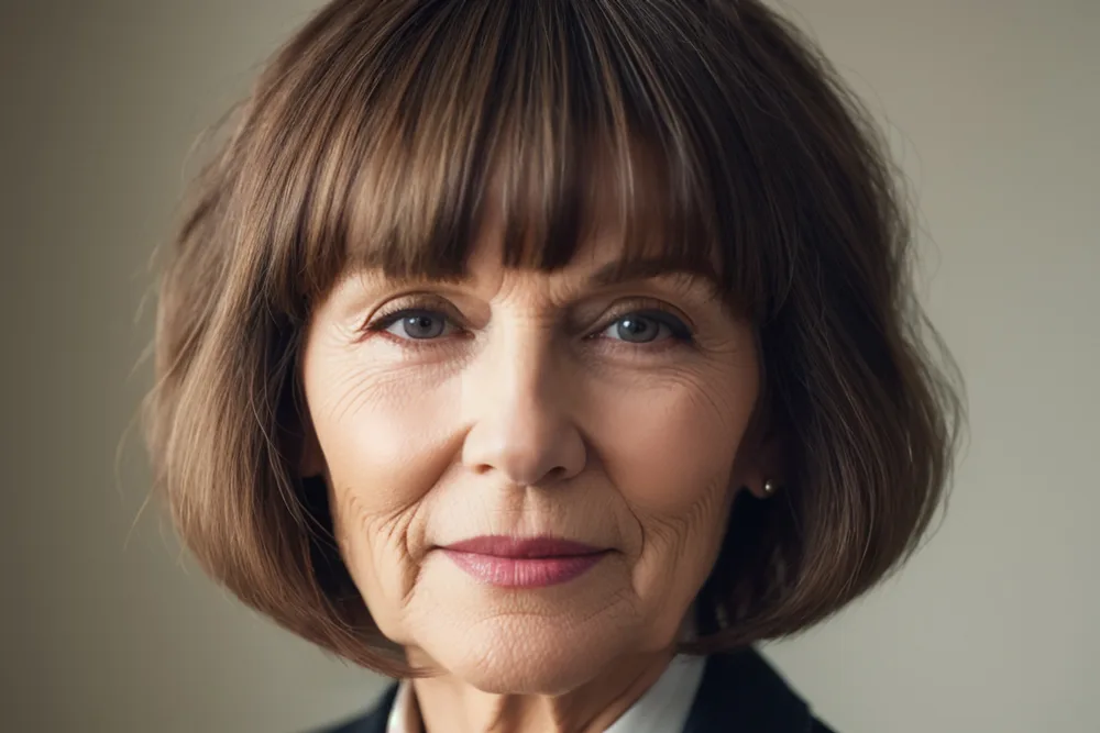 Jaw Length Bob with Full Bangs Woman over 70