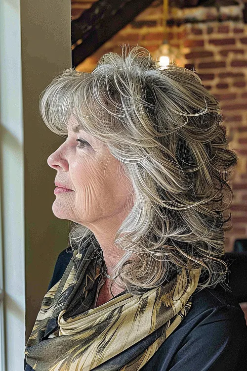 Mid-length Layered Shag Haircut with Highlights Over 70