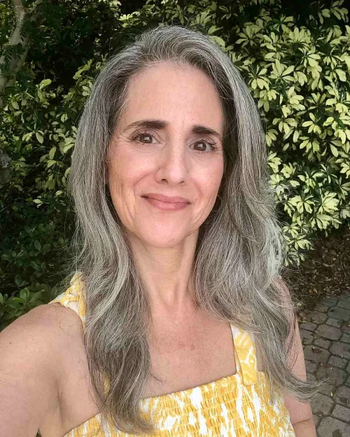 Long Silver Hair with Soft Layers Over 50