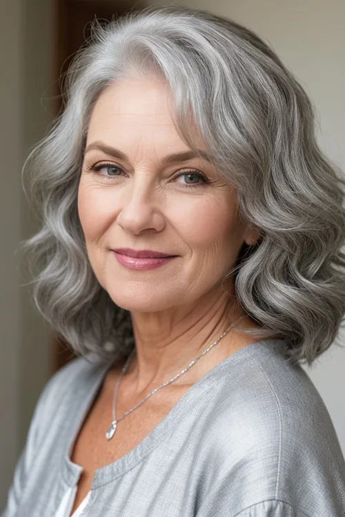 Medium Length Silver Soft Waves Over 50