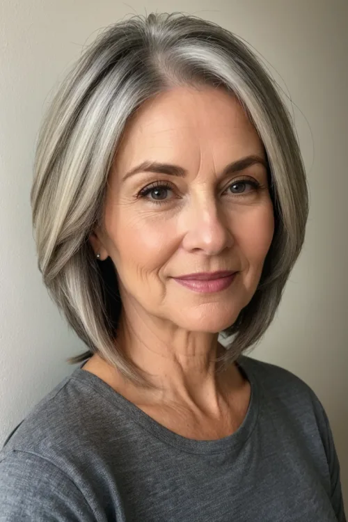 Silver Middle-Parted Shoulder Length Cut Over 50