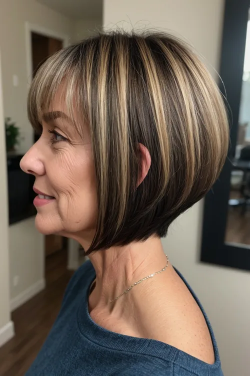 Playful Rounded Bob with Highlights Over 50