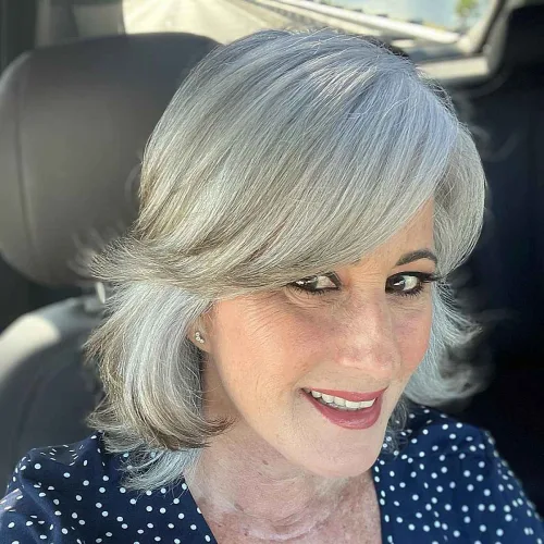 Razor Cut Lob with Side-Swept Bangs Over 60