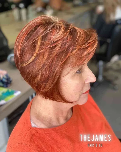 Red Tones Feathered Pixie Bob with Layers For Women Over 60