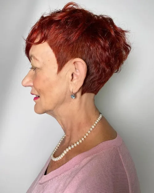 Red Short Pixie with Tapered Sides Over 70