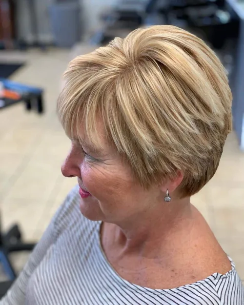 Short Razor Cut Hair with Ash Blonde Highlights Over 70