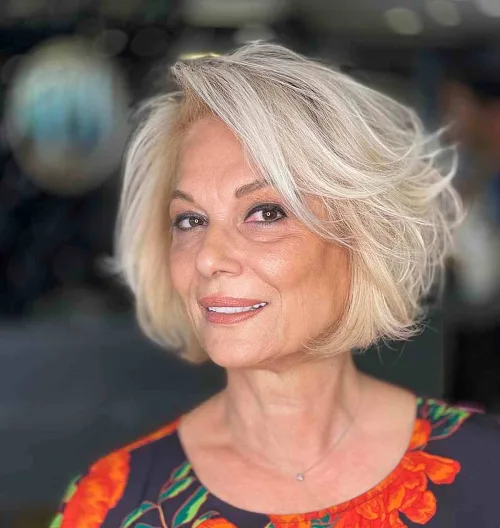 Short Feathered Bob Side Part For Women Over 60