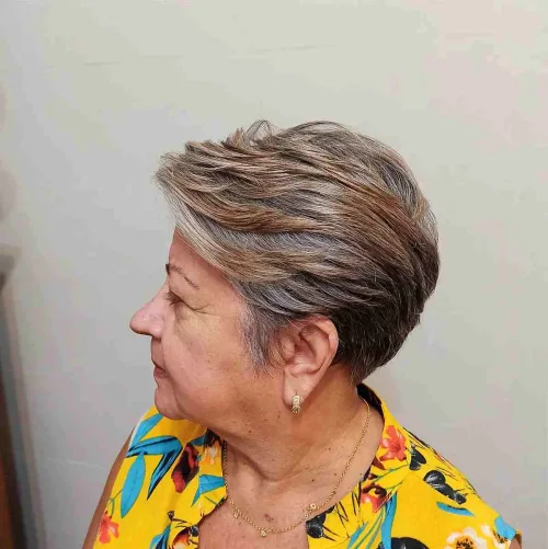 Short Graduated Pixie with Highlights Over 60