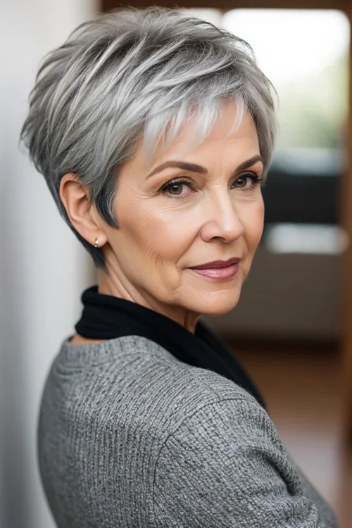 Choppy Gray Cropped Pixie Over 60