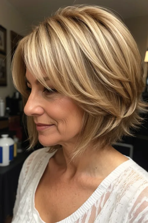 Short Honey Blonde Hair Tousled Layers Over 50