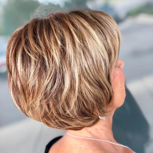 Short Feathered Cut with Lowlights For Women Over 60