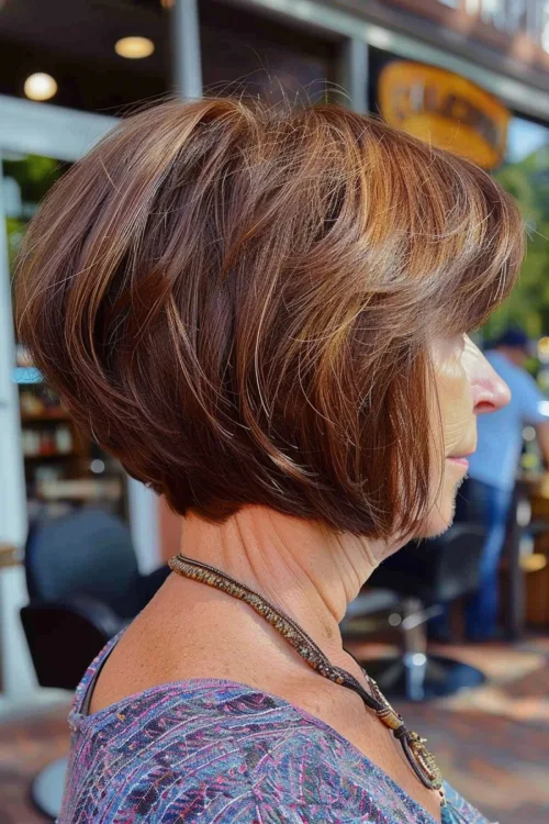 Brunette Short Stacked Bob For Women Over 60