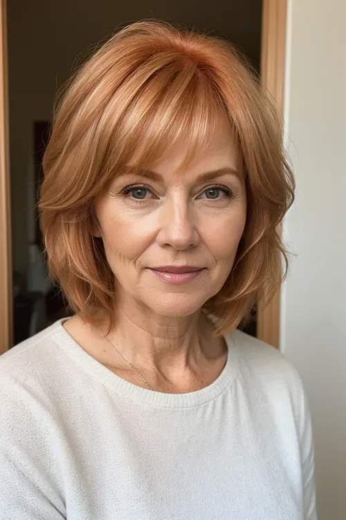 Short Strawberry Blonde Hair with Soft Layers Over 50