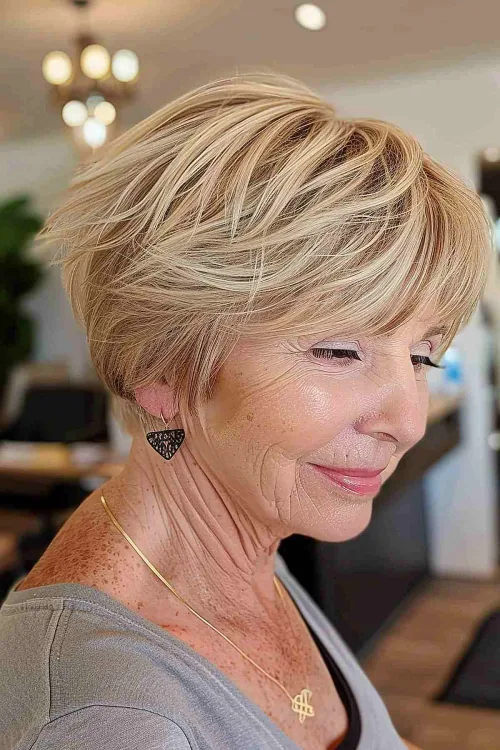 Short Wash-and-Wear Cut with Bangs Over 60