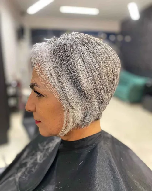 Silver Jaw-length Stacked Bob Over 60