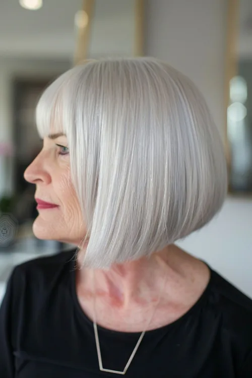 Sleek Jaw-length Angled Bob with Bangs Over 70