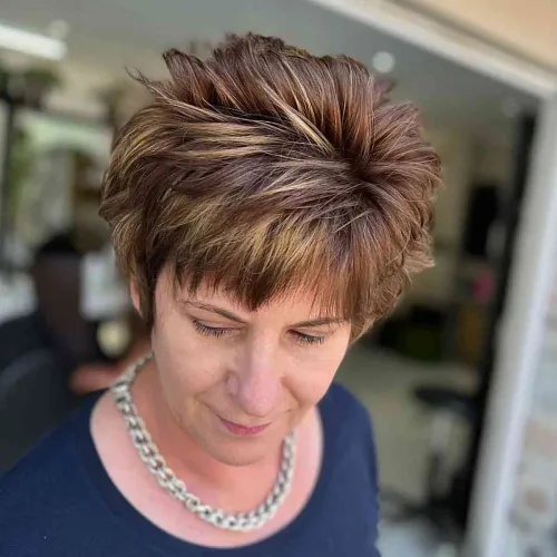 Highlighted Spiky Cropped Cut with Bangs Over 50