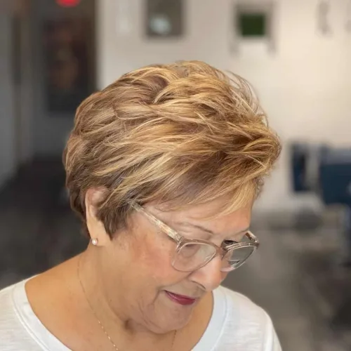 Layered Short Cut with Balayage Over 60