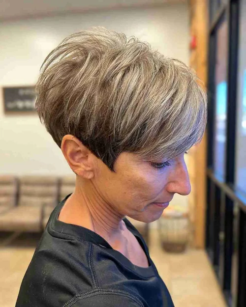 Undercut Pixie with Textured Choppy Layers Over 50