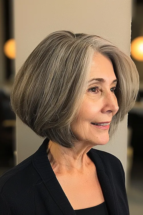 Voluminous A-line Bob with Highlights Over 70