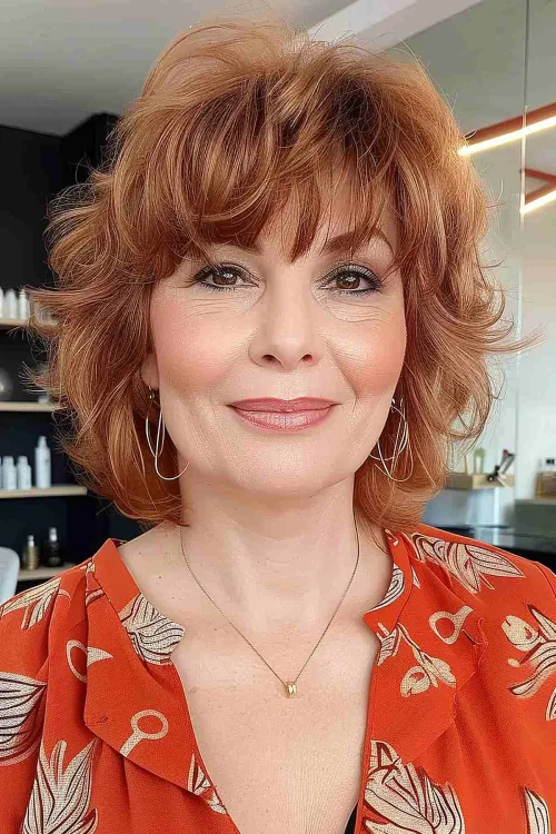 Voluminous Neck-length Layered Cut with Wispy Bangs Over 50