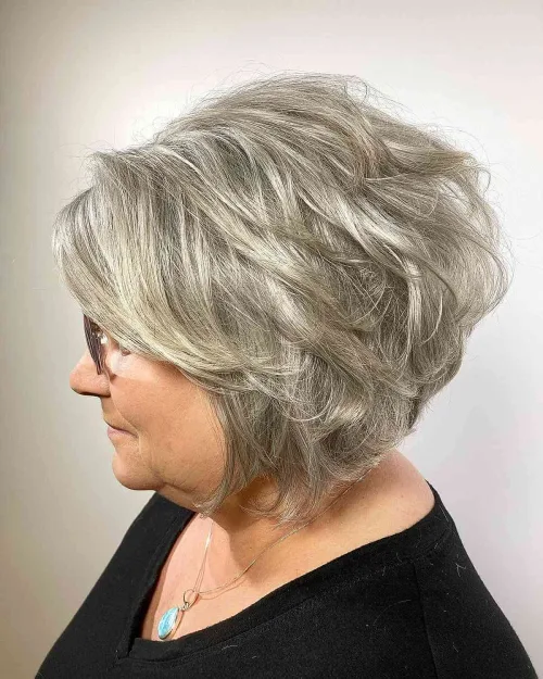 Salt and Pepper Layered Bob For Women Over 60