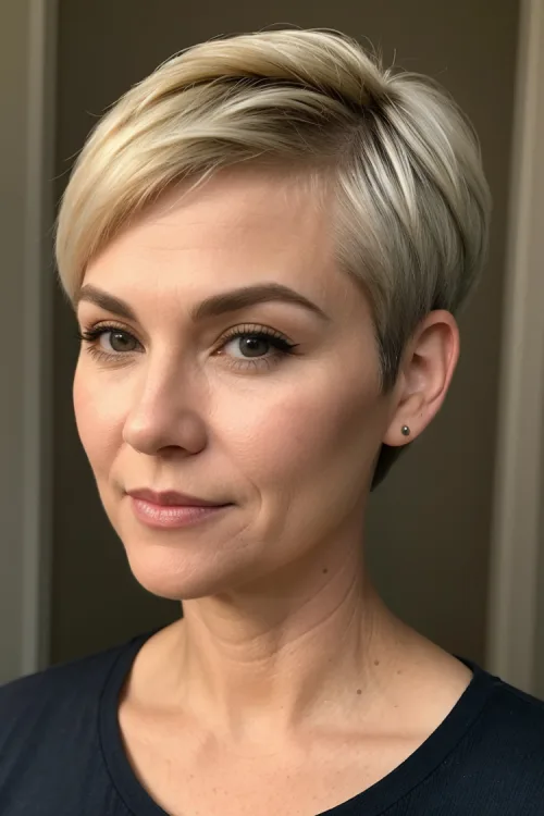 Simple Blonde Pixie with Side Part Over 40