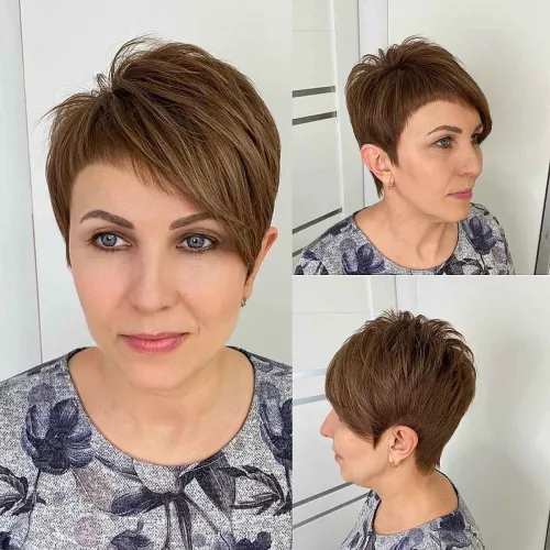 Brunette Asymmetrical Pixie Over 40