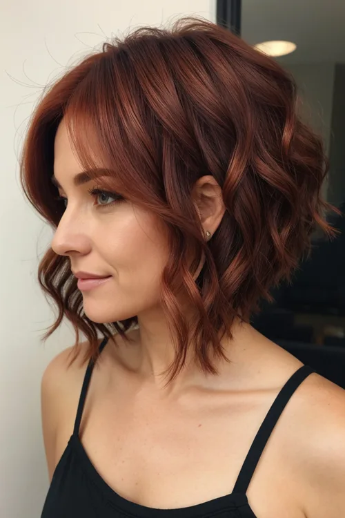 Copper Wavy Stacked Bob for Women over 40