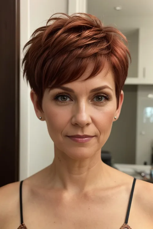 Voluminous Layered Copper Pixie Over 40