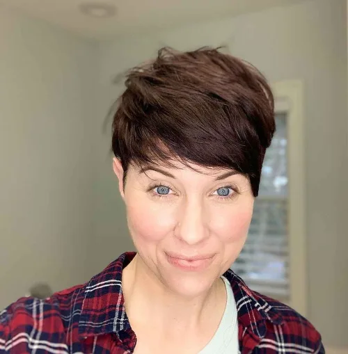 Dark Brown Pixie with Layers for Thick Hair Over 40