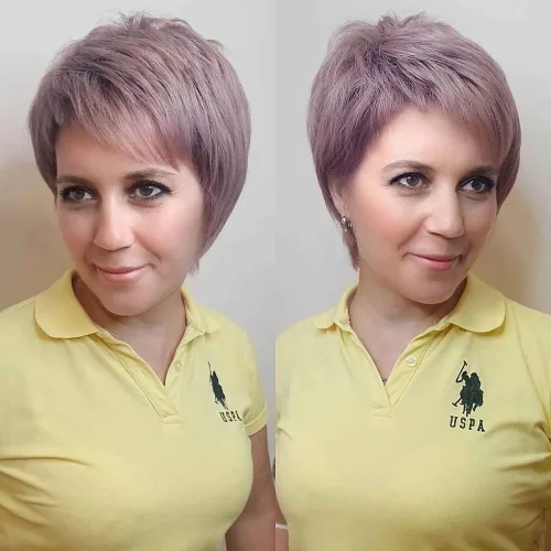 Lavender Pixie Crop with Asymmetrical Bangs Over 40