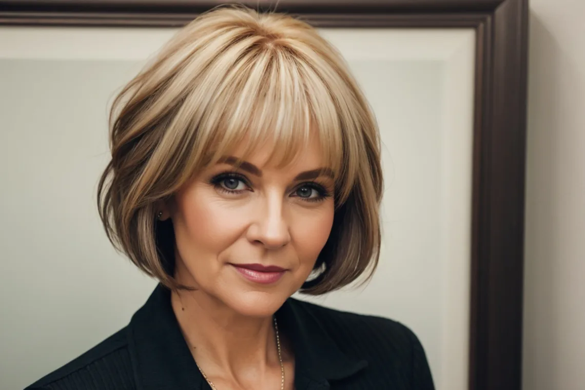 Medium Blonde and Brown Bob for Women over 40