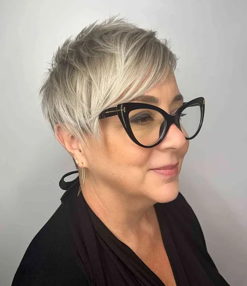 Straight and Messy Pixie Cut With Glasses Over 40