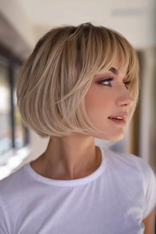 Blonde Chin-length Bob with Bangs