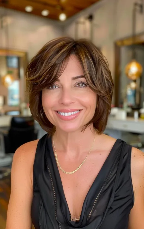 Brown Short Layered Bob with Highlights