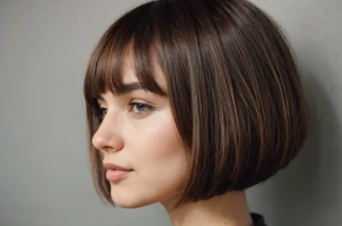 Chin Length Brown Bob with Bangs