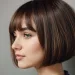 Chin Length Brown Bob with Bangs